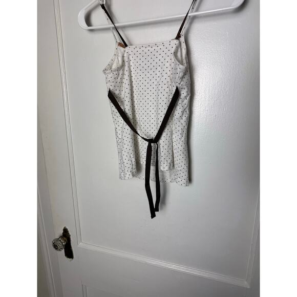 Vintage Y2K Cherokee White Brown Polka Dot Babydoll Cami Tank Top Ribbon Small - Picture 7 of 8